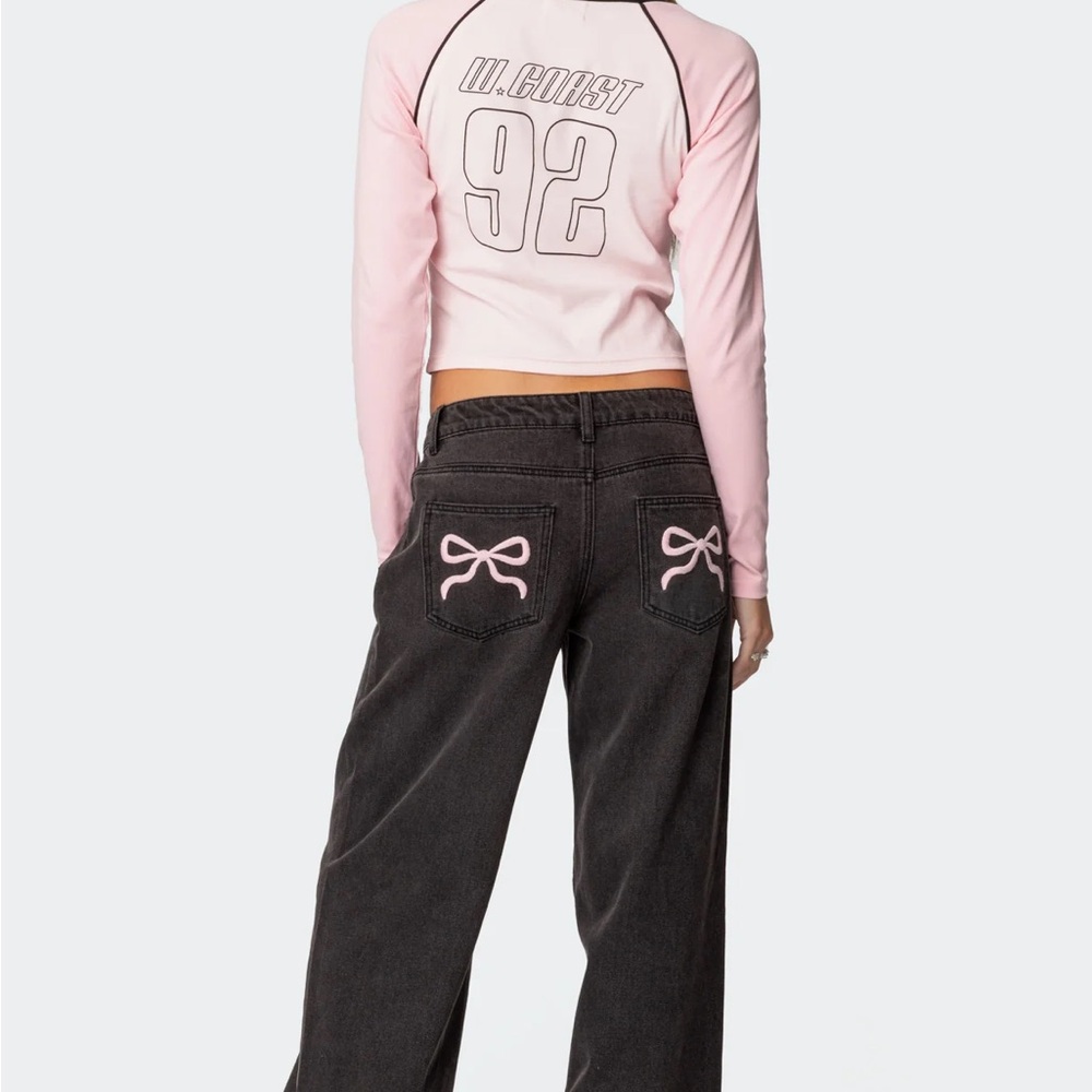 Edikted Black and Pink Flare Jeans